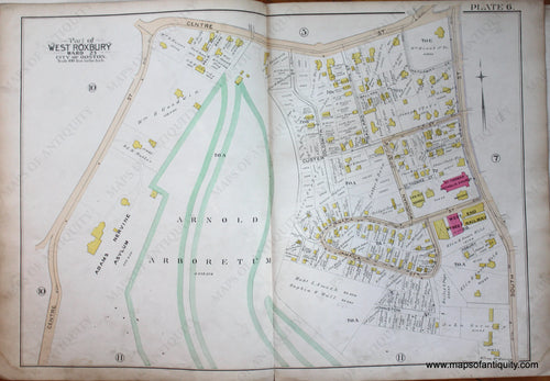 Genuine-Antique-Map-Plate-6-Part-of-West-Roxbury-City-of-Boston-1890-Bromley-Maps-Of-Antiquity