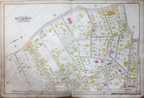 Genuine-Antique-Map-Plate-7-Part-of-West-Roxbury-City-of-Boston-1890-Bromley-Maps-Of-Antiquity