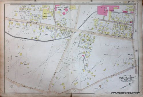 Genuine-Antique-Map-Plate-8-Part-of-West-Roxbury-City-of-Boston-1890-Bromley-Maps-Of-Antiquity