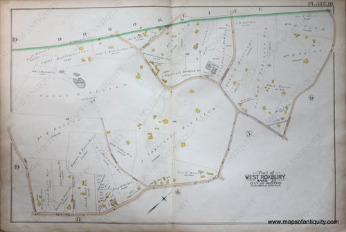 Genuine-Antique-Map-Plate-10-Part-of-West-Roxbury-City-of-Boston-1890-Bromley-Maps-Of-Antiquity