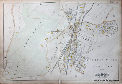 Genuine-Antique-Map-Plate-11-Part-of-West-Roxbury-City-of-Boston-1890-Bromley-Maps-Of-Antiquity