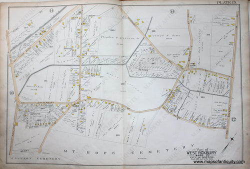 Genuine-Antique-Map-Plate-13-Part-of-West-Roxbury-City-of-Boston-1890-Bromley-Maps-Of-Antiquity