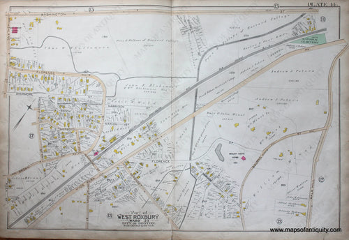 Genuine-Antique-Map-Plate-14-Part-of-West-Roxbury-City-of-Boston-1890-Bromley-Maps-Of-Antiquity