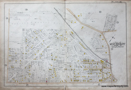 Genuine-Antique-Map-Plate-18-Part-of-West-Roxbury-City-of-Boston-1890-Bromley-Maps-Of-Antiquity