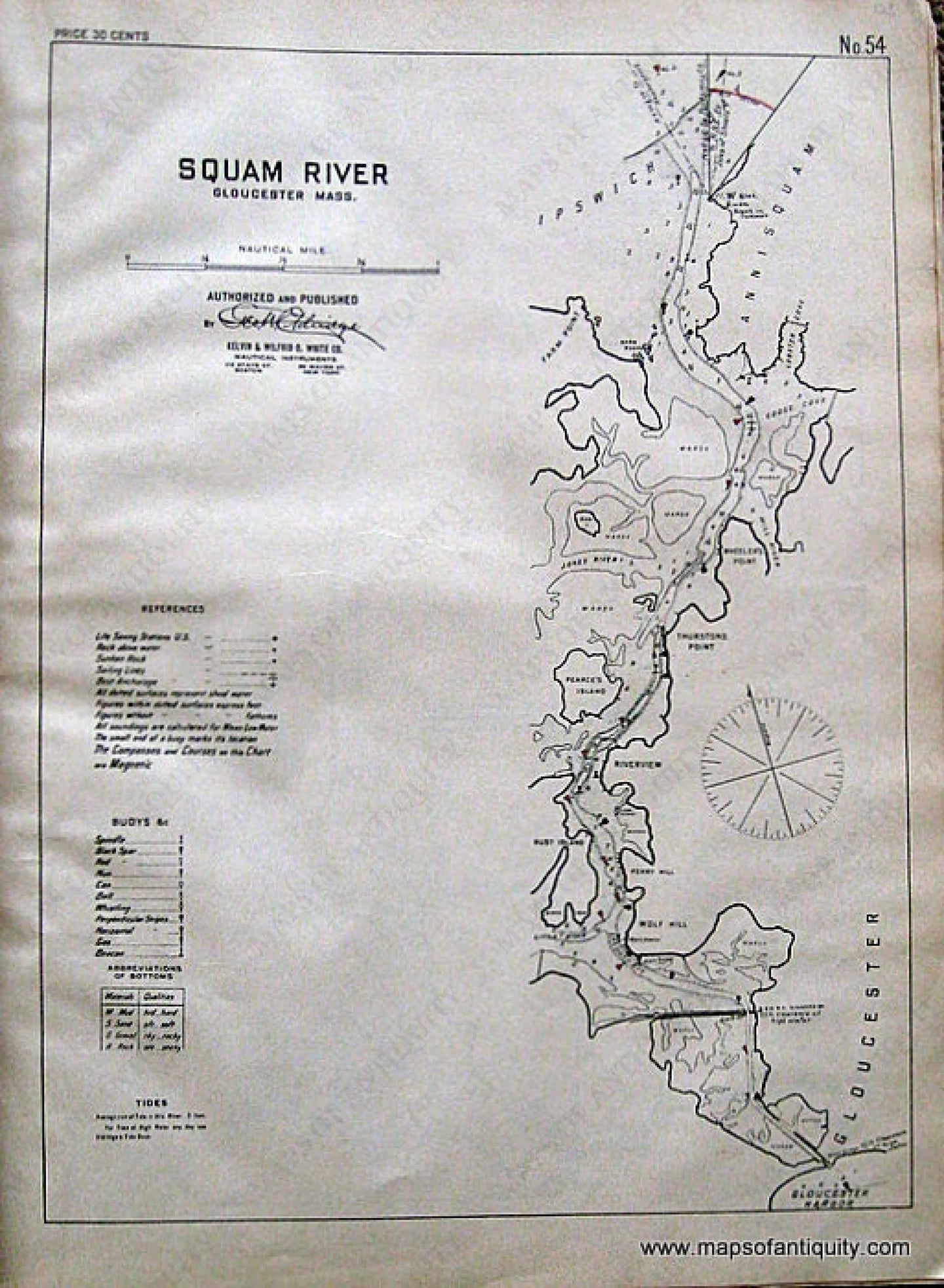 Black-and-White-Antique--Nautical-Chart-Squam-River-Gloucester-Massachusetts--Massachusetts-Gloucester-1901-Eldridge-Maps-Of-Antiquity