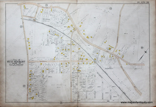 Genuine-Antique-Map-Plate-20-Part-of-West-Roxbury-City-of-Boston-1890-Bromley-Maps-Of-Antiquity