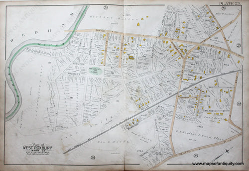 Genuine-Antique-Map-Plate-23-Part-of-West-Roxbury-City-of-Boston-1890-Bromley-Maps-Of-Antiquity