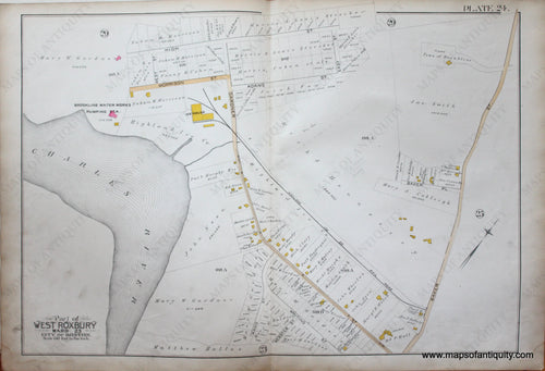 Genuine-Antique-Map-Plate-24-Part-of-West-Roxbury-City-of-Boston-1890-Bromley-Maps-Of-Antiquity