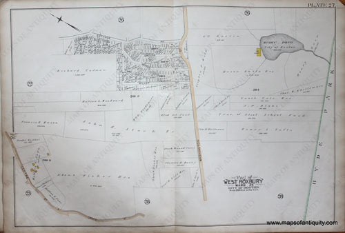 Genuine-Antique-Map-Plate-27-Part-of-West-Roxbury-City-of-Boston-1890-Bromley-Maps-Of-Antiquity