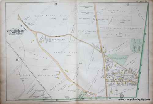 Genuine-Antique-Map-Plate-28-Part-of-West-Roxbury-City-of-Boston-1890-Bromley-Maps-Of-Antiquity