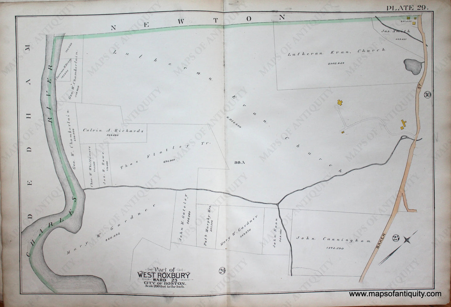 Genuine-Antique-Map-Plate-29-Part-of-West-Roxbury-City-of-Boston-1890-Bromley-Maps-Of-Antiquity