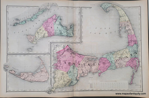 Antique-Map-Cape-Cod-Islands-Massachusetts-Barnstable-Dukes-Nantucket-Martha's Vineyard-1871-Walling-Gray-Massachusetts-Maps-of-Antiquity