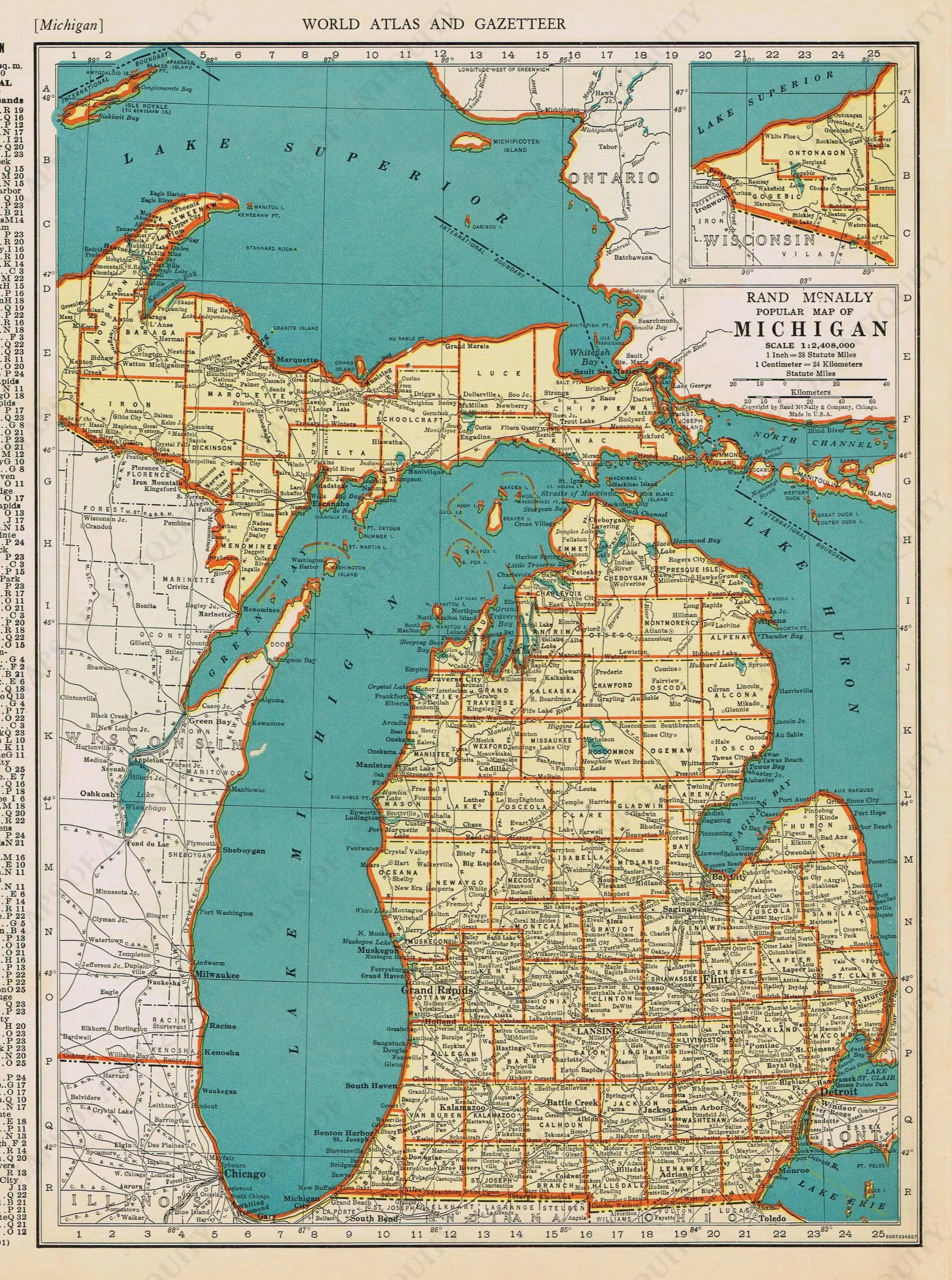 1940 Genuine Antique Map Popular Map of Michigan – Maps of Antiquity