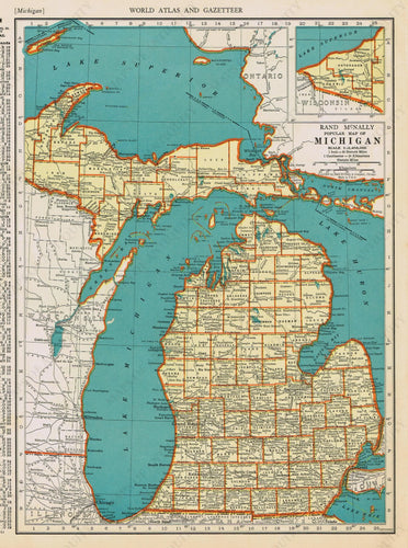 Genuine-Antique-Map-Popular-Map-of-Michigan-1940-Rand-McNally-Maps-Of-Antiquity