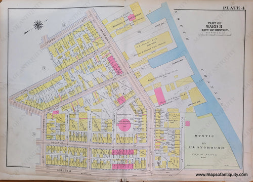 Genuine-Antique-Map-Plate-4-Charlestown---Part-of-Ward-3-City-of-Boston-Boston-Ward-Maps--1912-Bromley-Maps-Of-Antiquity-1800s-19th-century