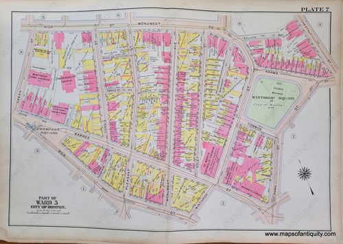 Genuine-Antique-Map-Plate-7-Charlestown---Part-of-Ward-5-City-of-Boston-Boston-Ward-Maps--1912-Bromley-Maps-Of-Antiquity-1800s-19th-century