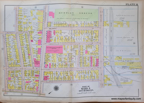 Genuine-Antique-Map-Plate-11-Charlestown---Part-of-Ward-4-City-of-Boston-Boston-Ward-Maps--1912-Bromley-Maps-Of-Antiquity-1800s-19th-century