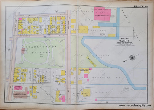 Genuine-Antique-Map-Plate-14-Charlestown---Part-of-Ward-4-City-of-Boston-Boston-Ward-Maps--1912-Bromley-Maps-Of-Antiquity-1800s-19th-century