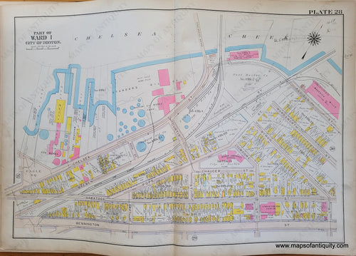 Genuine-Antique-Map-Plate-28-East-Boston---Part-of-Ward-1-City-of-Boston-Boston-Ward-Maps--1912-Bromley-Maps-Of-Antiquity-1800s-19th-century