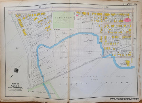 Genuine-Antique-Map-Plate-29-East-Boston---Part-of-Ward-1-City-of-Boston-Boston-Ward-Maps--1912-Bromley-Maps-Of-Antiquity-1800s-19th-century