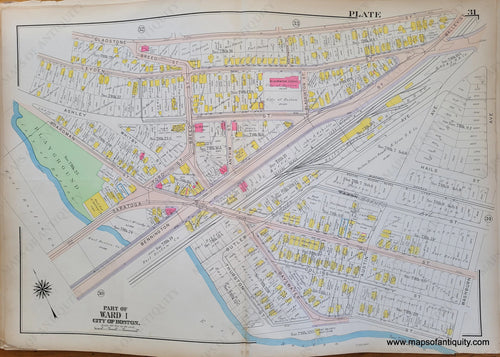 Genuine-Antique-Map-Plate-31-East-Boston---Part-of-Ward-1-City-of-Boston-Boston-Ward-Maps--1912-Bromley-Maps-Of-Antiquity-1800s-19th-century