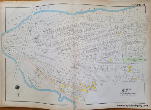 Genuine-Antique-Map-Plate-32-East-Boston---Part-of-Ward-1-City-of-Boston-Boston-Ward-Maps--1912-Bromley-Maps-Of-Antiquity-1800s-19th-century
