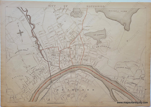 Antique-Printed-Color-Map-City-of-Haverhill--(MA)-Massachusetts-Haverhill-1891-G.-H.-Walker-Maps-Of-Antiquity