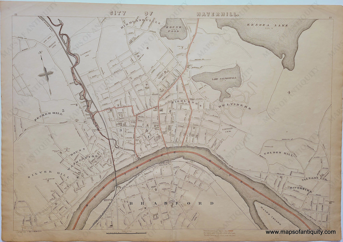 Antique-Printed-Color-Map-City-of-Haverhill--(MA)-Massachusetts-Haverhill-1891-G.-H.-Walker-Maps-Of-Antiquity