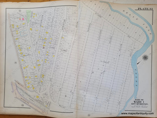 Genuine-Antique-Map-Plate-33-East-Boston---Part-of-Ward-1-City-of-Boston-Boston-Ward-Maps--1912-Bromley-Maps-Of-Antiquity-1800s-19th-century