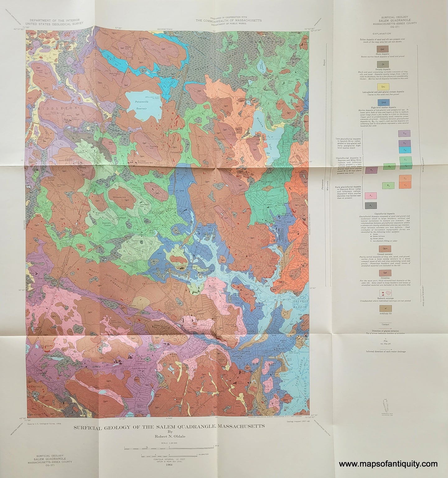 1964 - Surficial Geology of the Salem Quadrangle, Massachusetts - Vintage Map