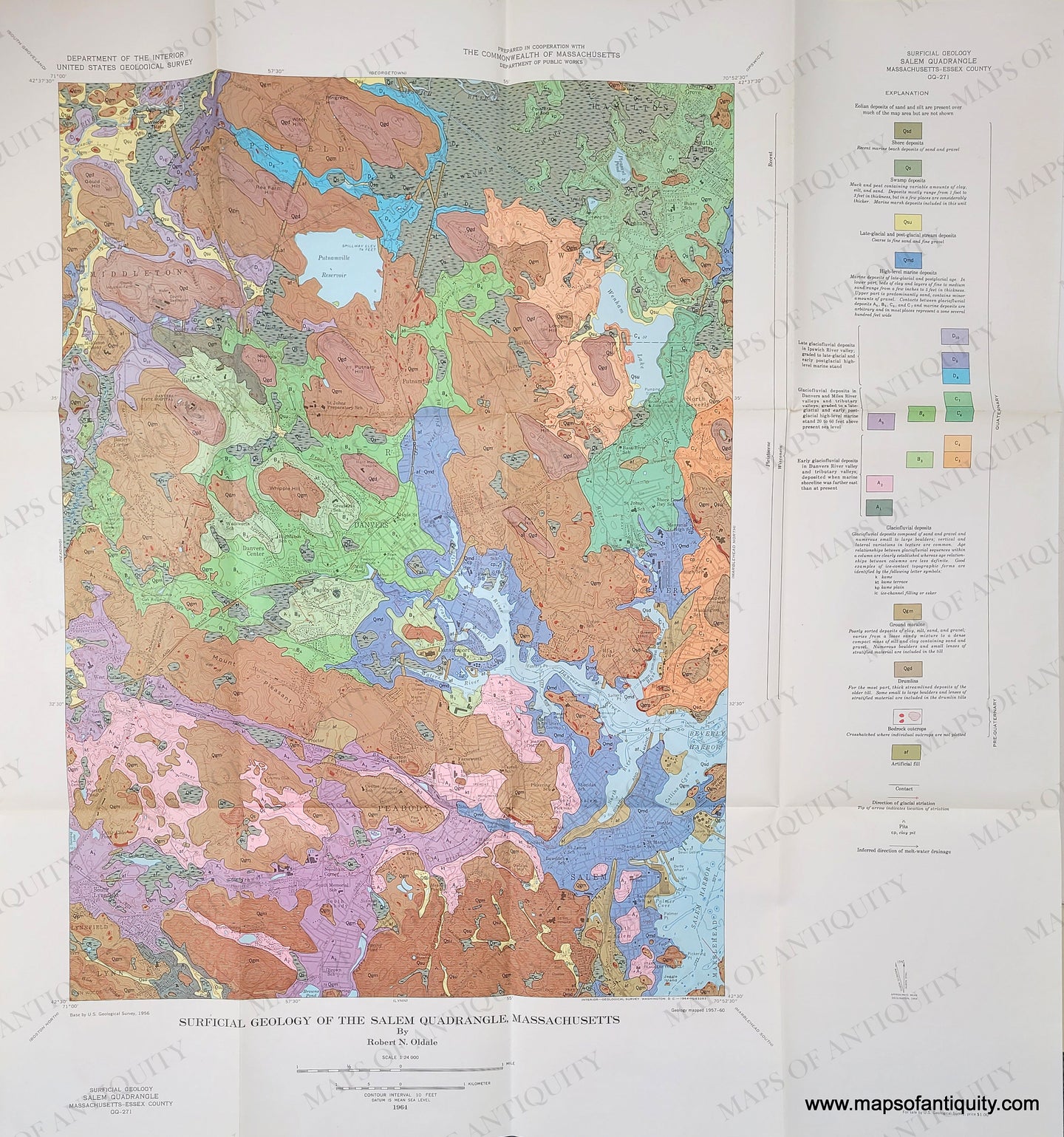 1964 - Surficial Geology Of The Salem Quadrangle Massachusetts Vintage Map Geologic