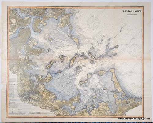 1910 - Boston Harbor Massachusetts Antique Chart Genuine Coast