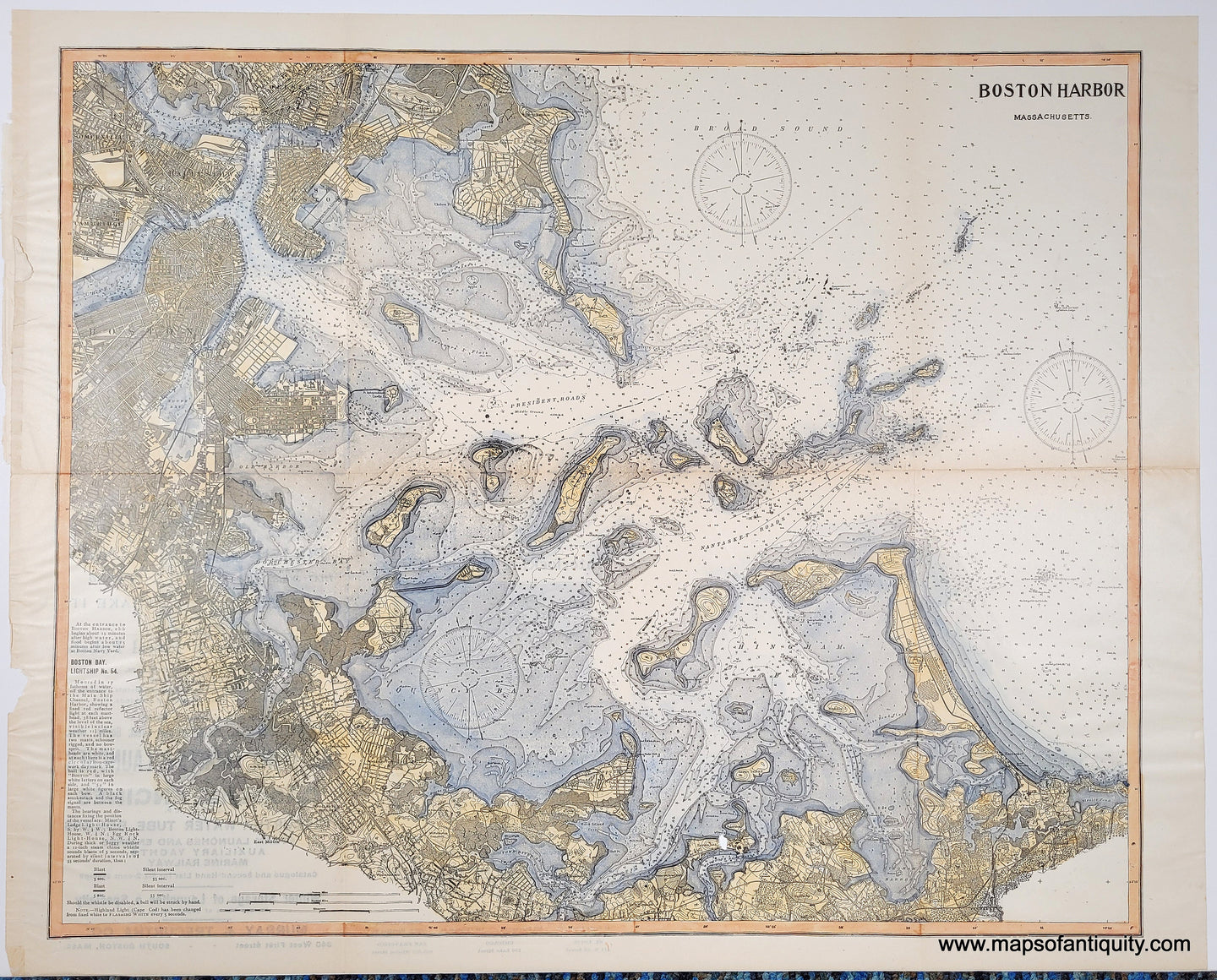 1910 - Boston Harbor Massachusetts - Antique Chart