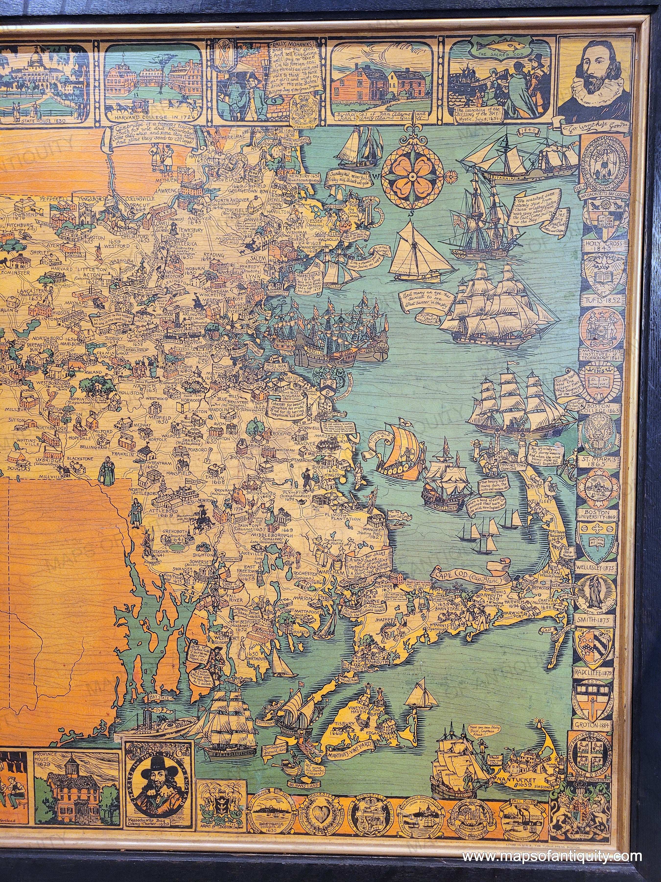 Bay State 1930 - Map of Massachusetts, The Old Bay State - Genuine Antique Map ...