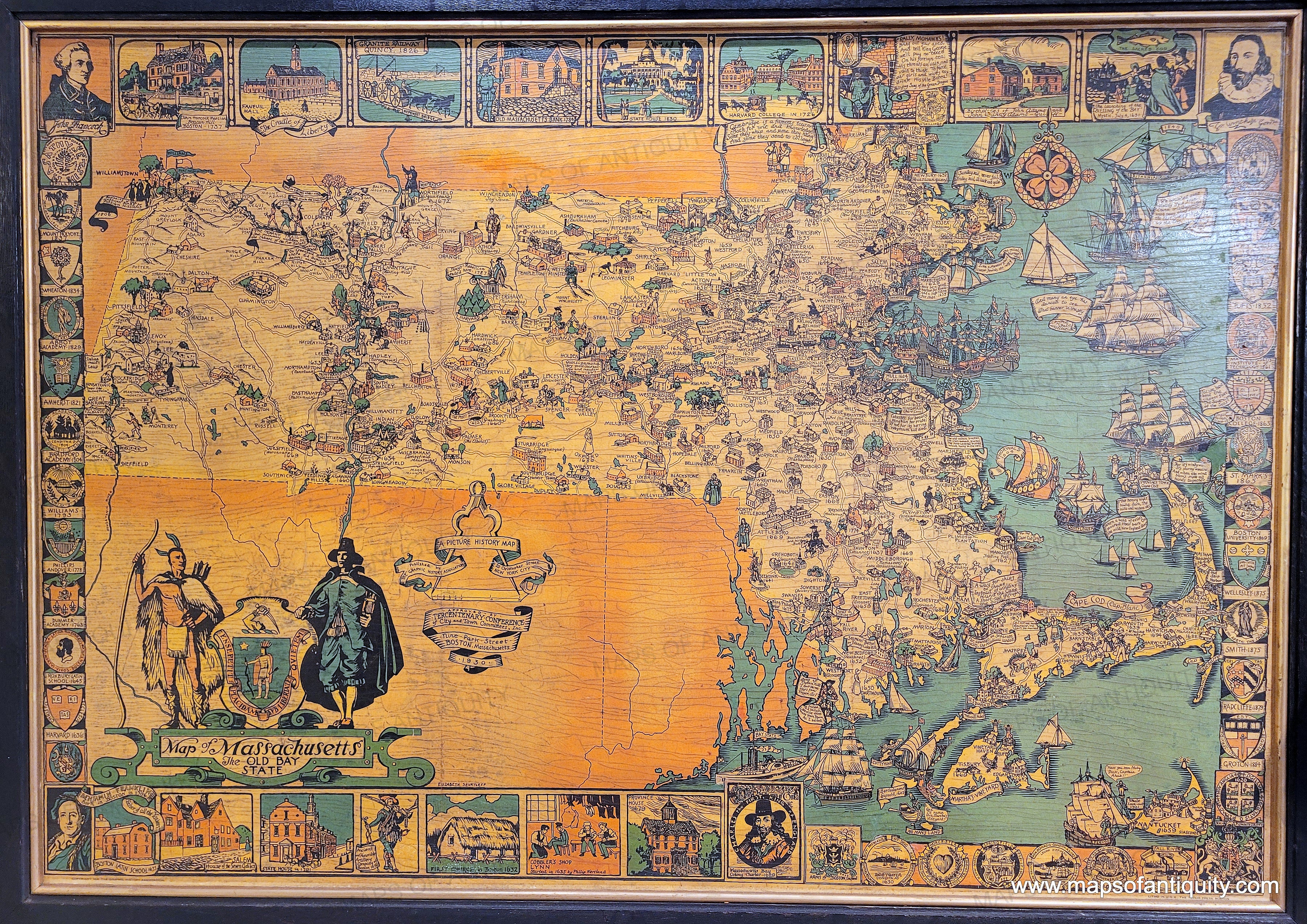 Bay State 1930 - Map of Massachusetts, The Old Bay State - Genuine Antique Map ...