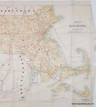 Load image into Gallery viewer, Antique Map of Massachusetts on a white background with original vintage tones of yellow, red, and blue
