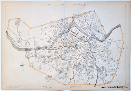 Antique-Printed-Color-Map-City-of-Lowell-(MA)-Massachusetts-Lowell-1891-G.-H.-Walker-Maps-Of-Antiquity