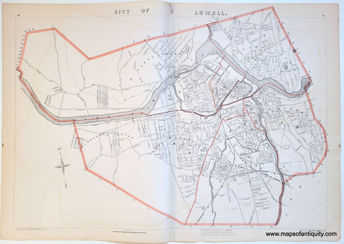 Antique-Printed-Color-Map-City-of-Lowell-(MA)-Massachusetts-Lowell-1908-G.-H.-Walker-Maps-Of-Antiquity