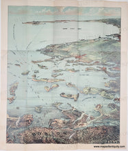 Load image into Gallery viewer, Vibrant original printed color. Antique-Map-Boston-Harbor-Bird's-Eye-View-Map-Walker-1917-Chromolithograph-color-Massachusetts-Maps-of-Antiquity
