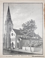 1884 - Church of The Immaculate Conception, Newburyport, Mass. - Genuine Antique Print