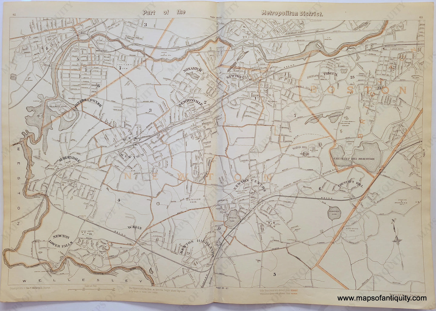 Antique-Printed-Color-Map-Part-of-the-Metropolitan-District---Boston-Massachusetts-Boston-1891-G.-H.-Walker-Maps-Of-Antiquity