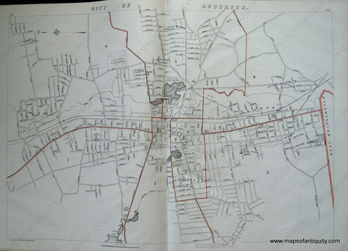 Antique-Printed-Color-Map-City-of-Brockton-(MA)-Massachusetts-Brockton-1891-G.-H.-Walker-Maps-Of-Antiquity