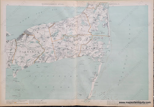 Antique-Map-Cape-Cod-Yarmouth-Dennis-Brewster-Orleans-Harwich-Chatham-Massachusetts-Walker-1907-20th-century-1900s-Maps-of-Antiquity