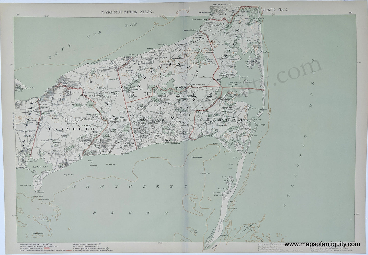 1891 - Part of Cape Cod: Yarmouth, Dennis, Brewster, Orleans, Harwich, Chatham (MA) - Antique Map