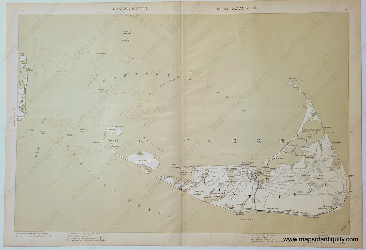 1891 - Nantucket (Ma) Antique Map Genuine