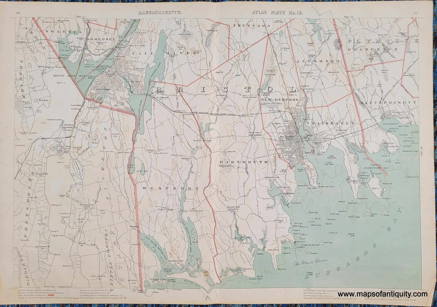 1891 - Massachusetts Atlas Plate No. 13 - Antique Map