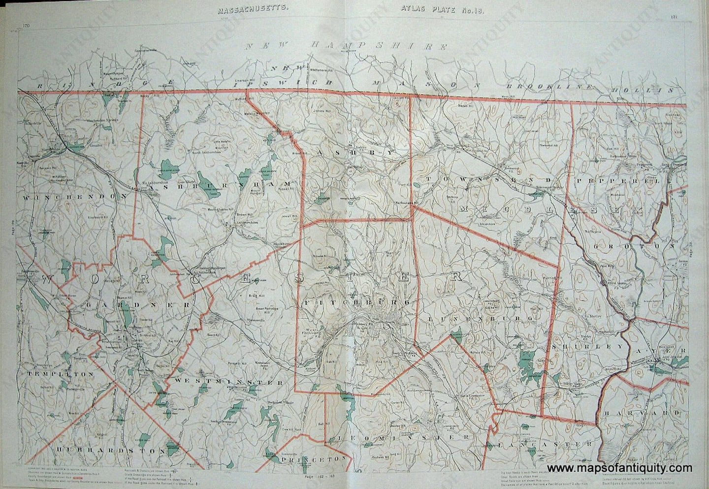 Antique-Printed-Color-Map-Massachusetts-Atlas-Plate-No.-18-US-Massachusetts-Massachusetts-General-1891-G.-H.-Walker-Maps-Of-Antiquity