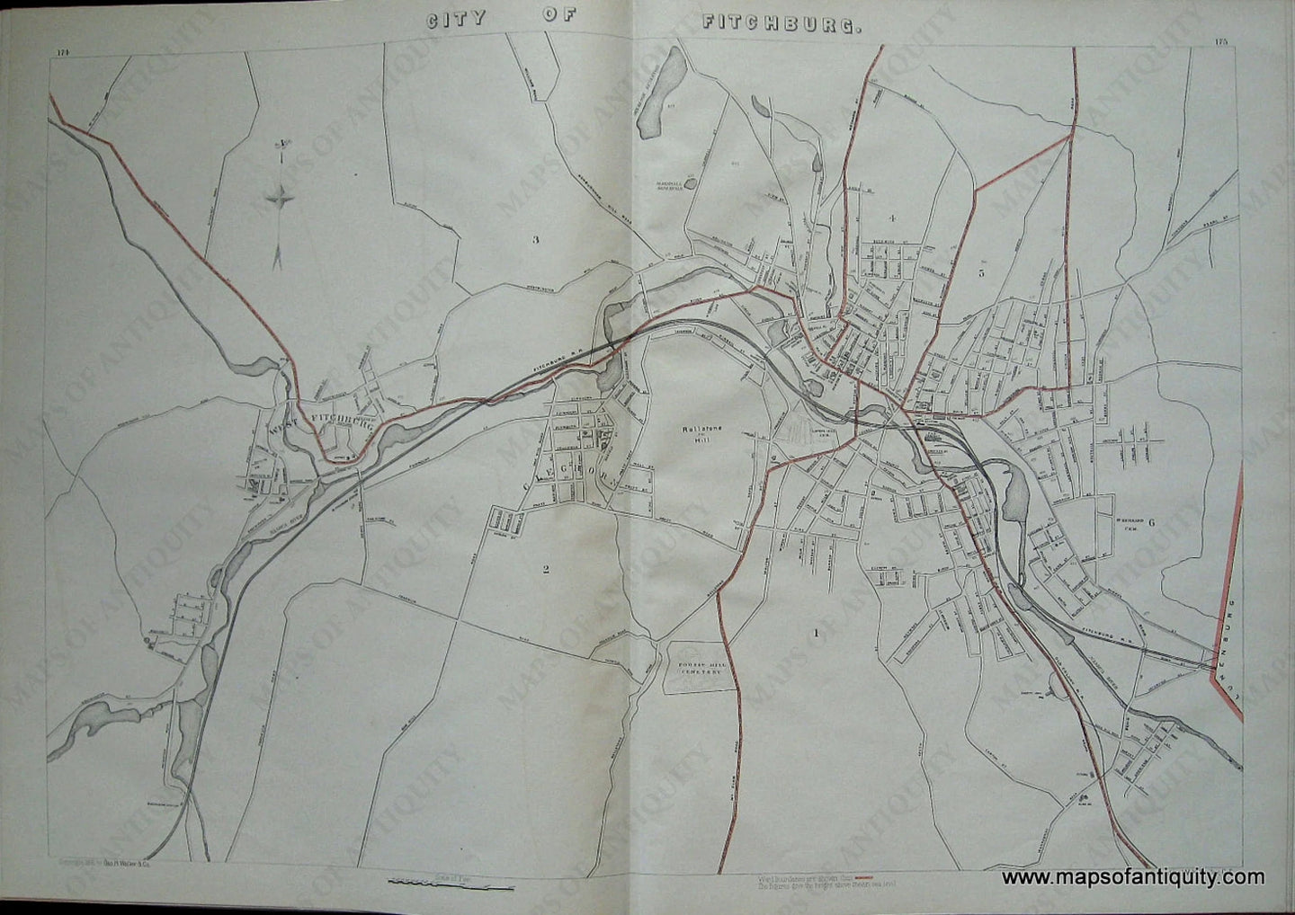 Antique-Printed-Color-Map-City-of-Fitchburg-(MA)-US-Massachusetts-Fitchburg-1891-G.-H.-Walker-Maps-Of-Antiquity