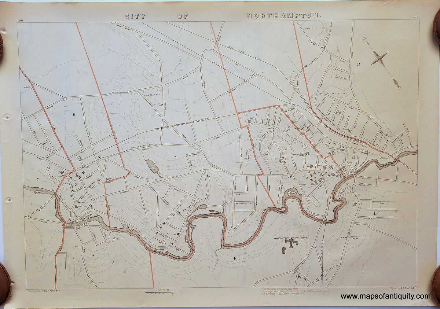 Antique-Printed-Color-Map-City-of-Northampton.-(MA)-US-Massachusetts-Northampton-1891-G.-H.-Walker-Maps-Of-Antiquity