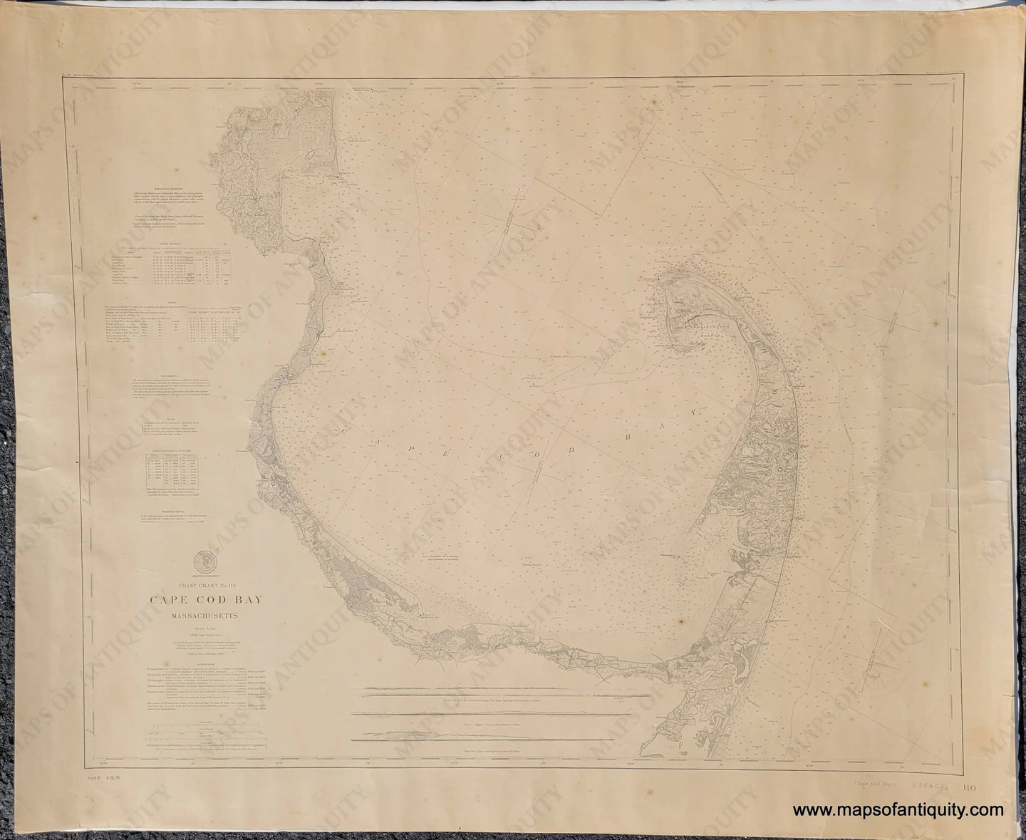 1872/1902 - Cape Cod Bay Massachusetts Coast Chart 110 Antique Genuine Nautical